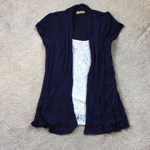 Short Sleeve Cardigan With Connected Tank